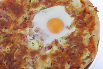 italian pizza with fried egg on the top