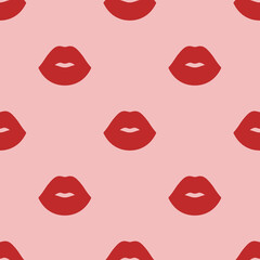 Hand drawn seamless vector pattern with lips. Romantic background for Valentine’s Day and holidays. Lips pattern in flat vintage style. Love and romance symbol. Poster, print, card, fabric