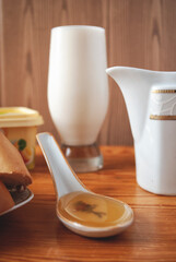 Milk, honey and another products for your morning breakfast.