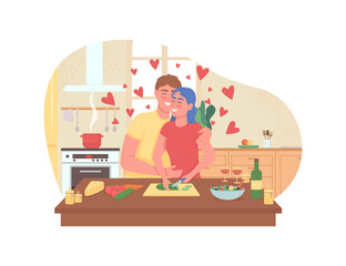 Couple cooking romantic dinner 2D vector web banner, poster