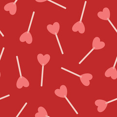 Hand drawn heart lollipop seamless vector pattern. Vintage candy pattern for Valentine’s Day and romantic holidays. Love and romance symbol. Poster, print, card, fabric