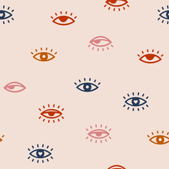 Hand drawn seamless vector pattern with eyes. Eyes with heart. Vintage background for Valentine’s Day, romantic holidays, women’s day and wedding design. Poster, print, card, fabric and wrapping paper