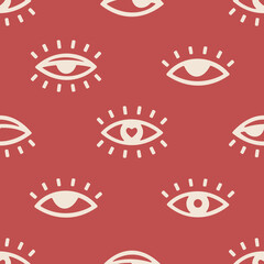 Seamless vector pattern with heart in eye. Romantic vintage background for Valentine’s Day and holidays. Love and romance symbol. Vintage background for print, wrapping paper and fabric