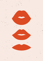 Hand drawn vector romantic card in flat vintage style. Poster for Valentine’s Day, romantic holidays, women’s day and decorative design. Vector illustration, love and romance symbols