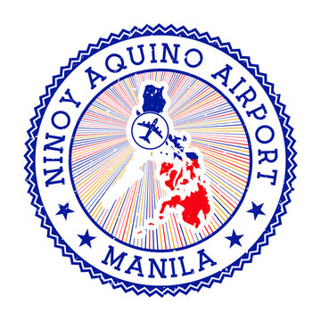 Ninoy Aquino Airport Manila stamp. Airport logo vector illustration. Manila airport with country flag.