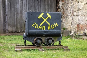 A mine cart with Zdar Boh in Slovak (Good Luck God translated) general motto of miners to wish all...