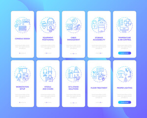 Naklejka premium Workplace safety onboarding mobile app page screen with concepts set
