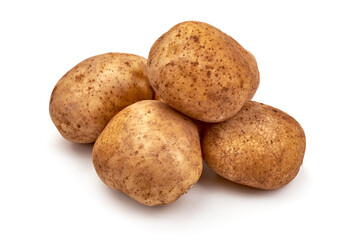 Washed potatoes, close-up, isolated on white background