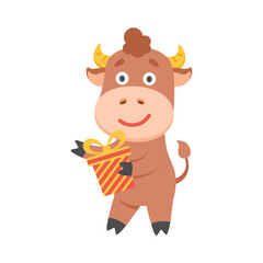 Bull New Year symbol with gift box