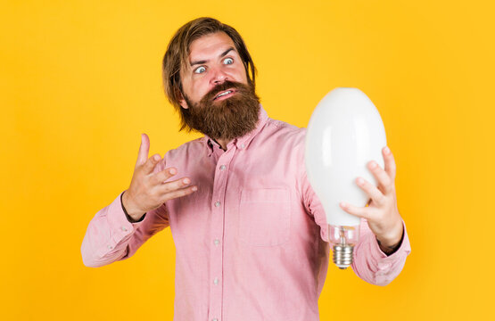 it is best. man with lamp illuminating his path. hipster male holding a light bulb. electricity and people concept. Building and renovation technology. Great idea concept. idea lamp concept in hand