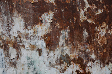 Rusty metal frame with brow and white surface, background with space for text