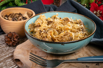Traditional polish sauerkraut with mushrooms.