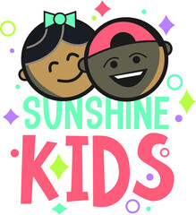 Happy School Kids Boy and Girl Logo Smiling Sunshine Fun Comic Graphic Design Daycare Group Church Business 