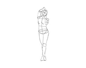 Vector illustration of Female Character Pose. Rough sketch of abstract posing figure. Black lines on a white background. A rough sketch of a female body. Rough Sketch Practice. vector eps10.