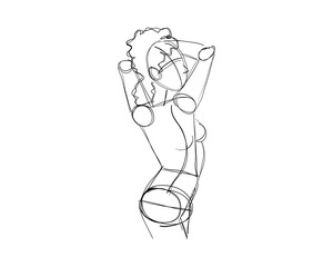 Vector illustration of Female Character Pose. Rough sketch of abstract posing figure. Black lines on a white background. A rough sketch of a female body. Rough Sketch Practice. vector eps10.