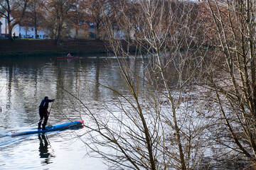 A standup paddling sup on the neckar river