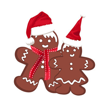 Two Gingerbreads Boy Girl Isolated White Background Christmas Mood Cheerful Sweetsform of gingerbread.