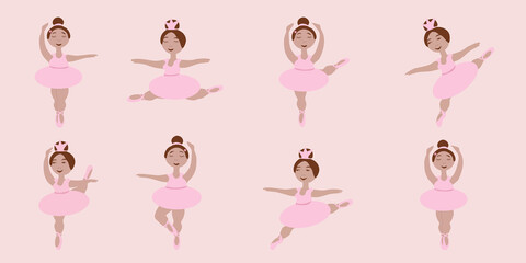 vector set of eight images of little girls ballerinas in different poses