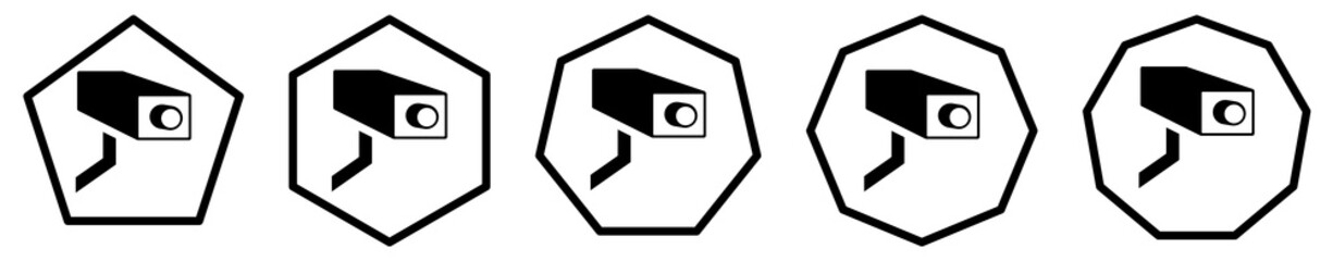CCTV camera icon in polygons with different number of edges. Surveillance sign