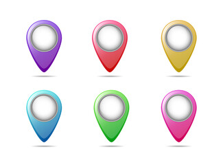 Illustration of blue navigation marker with shadow on white background. Vector location map icon. Eps 10