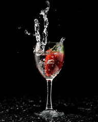 Sweet tropical fruits and mixed berries. Splash of juice. Watermelon, banana, pineapple, strawberry, orange, mango, blueberry, cherry, raspberry, papaya., Kiwi vector realistic set. High quality 50mb