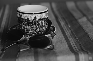 black and white a cup of coffee