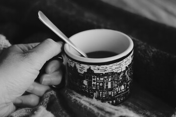 black and white a cup of coffee