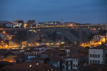 Ponte Luís I in Porto at Night over Duro River