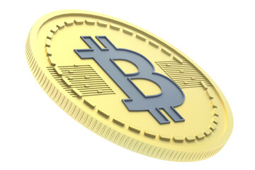 Golden coin of cryptocurrency bitcoin isolated on white background