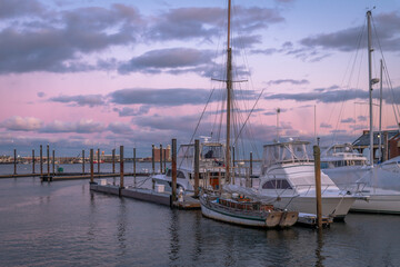 Fototapeta na wymiar Docked boats at sunset