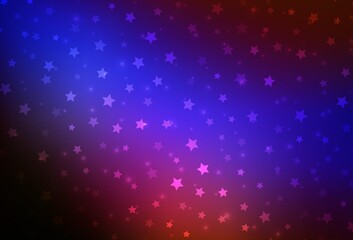 Dark Blue, Red vector template with ice snowflakes, stars.