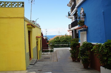 interesting colorful holiday houses in the streets of the Spanish city of Puerto De la Cruz in Tenerife