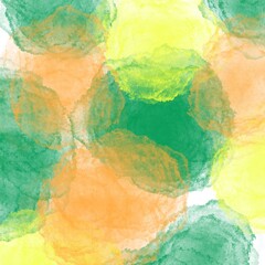 Green Abstract background. Hand drawn texture card. Splashes bubbles gum. Design for backgrounds, icon, wallpapers, covers packaging. Postcard illustration. orange yellow balloons.