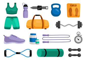 Fitness and gym sport equipment set for healthy training