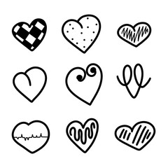 Hand drawn Heart love sign ornament spin lines raster version. Concepn icon symbol for t-shirt, greeting card poster wedding. Design flat element Valentine's day set. Romantic calligraphy illustration