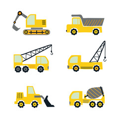 Cartoon constructions truck set. Vector machine illustration for kids.
