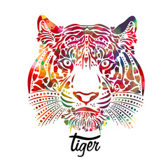 The tiger's muzzle is multicolored. Symbol of the new year 2022. Vector illustration