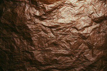 Crumpled and expanded paper with natural texture of reddish tones.