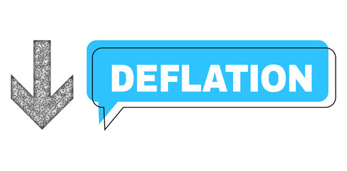 Chat Deflation blue cloud message and wire frame arrow down. Frame and colored area are shifted to Deflation caption, which is located inside blue colored banner. Vector quote text inside chat frame.