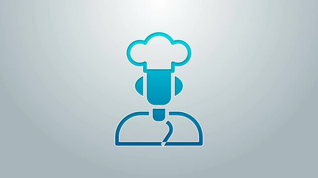 Blue line Cook icon isolated on grey background. Chef symbol. 4K Video motion graphic animation