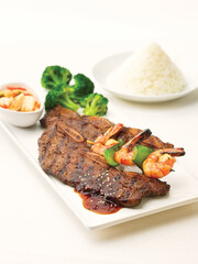 Korean Kalbi with Grilled Shrimp
