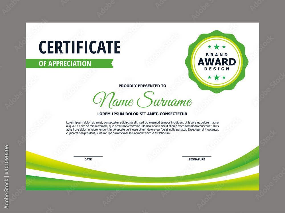 Aufkleber abstract smooth certificate with natural fresh green curvy element design, professional, modern, ele