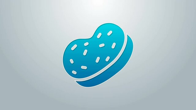 Blue line Bath sponge icon isolated on grey background. Sauna sponge. 4K Video motion graphic animation