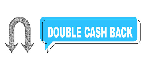 Chat Double Cash Back blue cloud frame and network double back arrow. Frame and colored area are misplaced to Double Cash Back label, which is located inside blue colored banner.