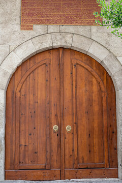 Decorative vintage old brown wooden door in Istanbul, Turkey.