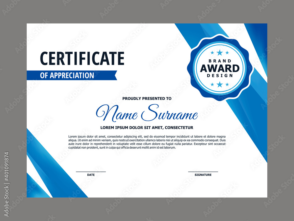 Poster abstract smooth certificate with blue geometric element design, professional, modern, elegant certif