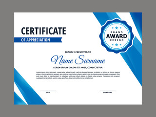 Fototapeta premium Abstract Smooth Certificate with Blue Geometric Element Design, Professional, Modern, Elegant Certificate with Mesh Gradient Background Template Vector