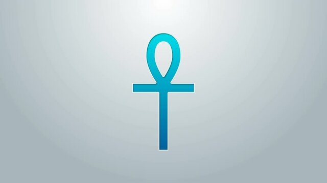 Blue line Cross ankh icon isolated on grey background. 4K Video motion graphic animation