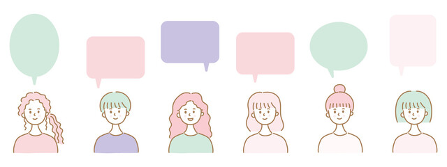 Set of woman and speech bubbles