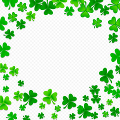 Frame of green shamrock and clover background with blank copy space, St. Patrick's Day celebration and irish symbol, vector illustration.